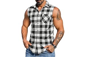 COOFANDY Mens Sleeveless Flannel Shirt Casual Summer Tank Top Button Up Sleeveless Beach Shirts with Chest Pocket