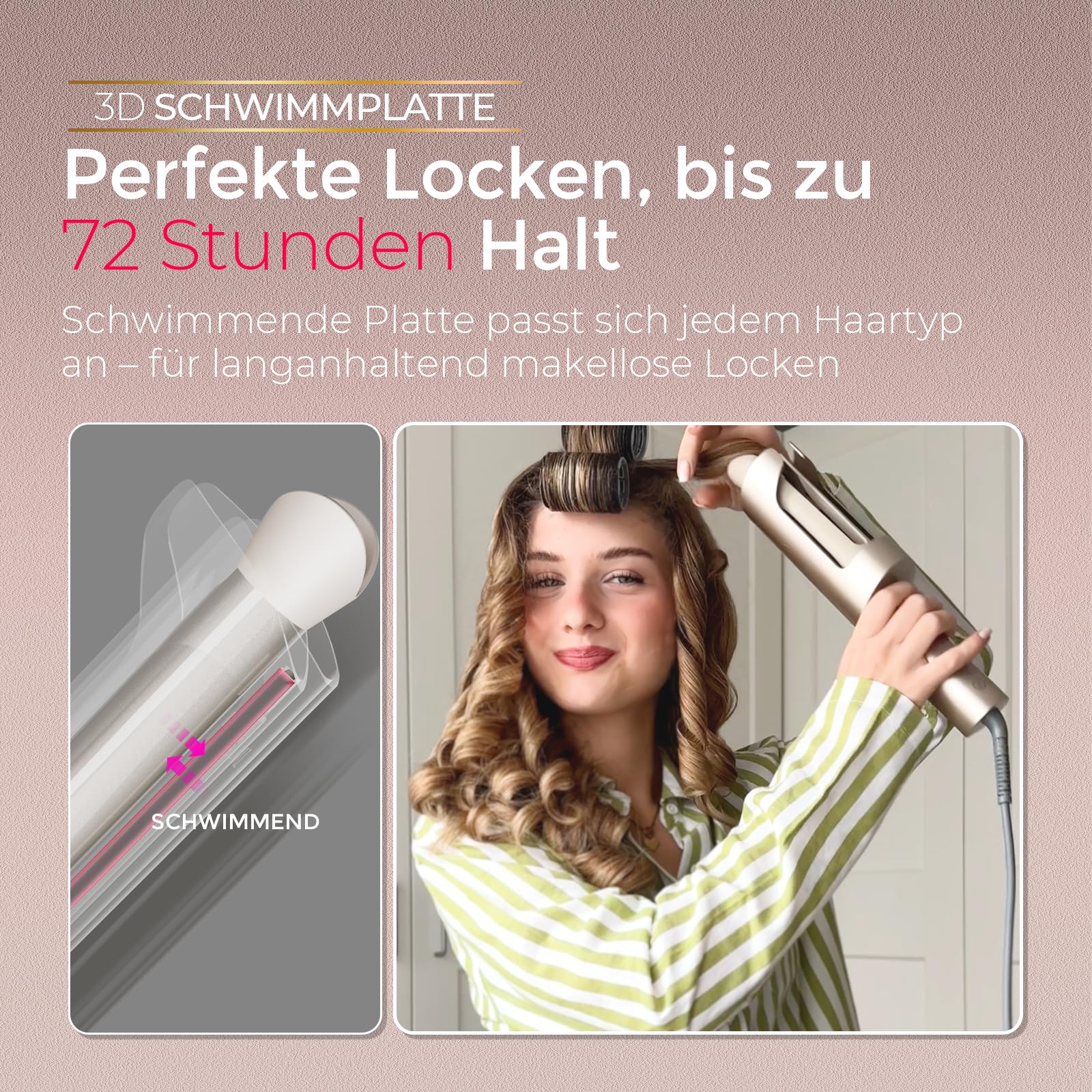 Lockenstab Automatisch - Lockenstab Große Locken 25mm Beach Waves Lockenwickler für Lange Haare TYMO Curlpro Plus Anti-Verbrennungs Hair Curler Automatischer Lockenstäbe Schnelle Erhitzung, Gold 5
