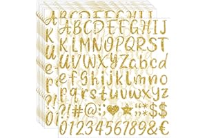 HUIMDERY 648pcs Letter Stickers - 8 Sheets Alphabet Stickers, 1 Inch Vinyl, Glitter, Self-Adhesive, Waterproof ABC, Number, Graduation Cap, Water Bottles, Scrapbook Crafts (8, Gold)
