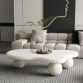 40" Modern White Coffee Table Cloud Shape Low Center Table Cute Irregular | Indoor Tea Table with 3 Ball Legs for Living Room Small Space