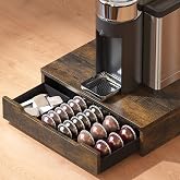 Deco Brothers Wood Top Vertuo Pod Holder Drawer with Divider &amp; Side storage | Compatible with Nespresso Capsule, Holds 40 Small or 20 Large Capsules, Coffee Bar Station for Accessories, Rustic Brown