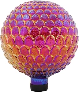 Sunnydaze Red Scalloped Texture Outdoor Gazing Globe Glass Garden Ball Decor - Outdoor, Patio, Lawn and Backyard Sphere Ornament Decoration - 10-Inch Size