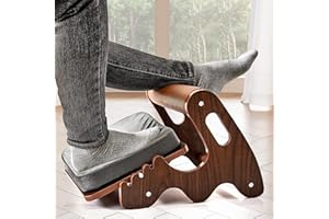 Spacocld Foot Rest for Under Desk at Work- Adjustable Rocking Foot Stool with 3 Height Position and Soft Crossbar, Ergonomic Wooden Footrest with Soft Sponge Pad for Home, Office