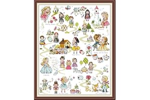 JOY SUNDAY Cross Stitch Kits Stamped Full Range of Embroidery Starter Kits for Beginners，cross stitch kits for adults，cross stitch patterns， DIY 14CT 2 Strands -Fairy tale world(printed)18.11×22.44 inch