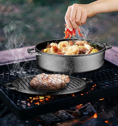 Bruntmor 3-in-1 Pre-Seasoned Cast Iron Skillets with Reversible