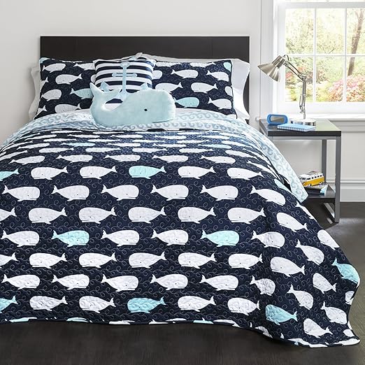 Amazon Com Lush Decor Whale Kids Reversible 4 Piece Quilt Bedding