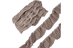 letsinstyle 5 Yard Gingham Ruffle Lace Trim, 4.5 cm Brown Pleated Gathered Fabric Edge Ribbon Trim, Sewing Fabric Embellishme