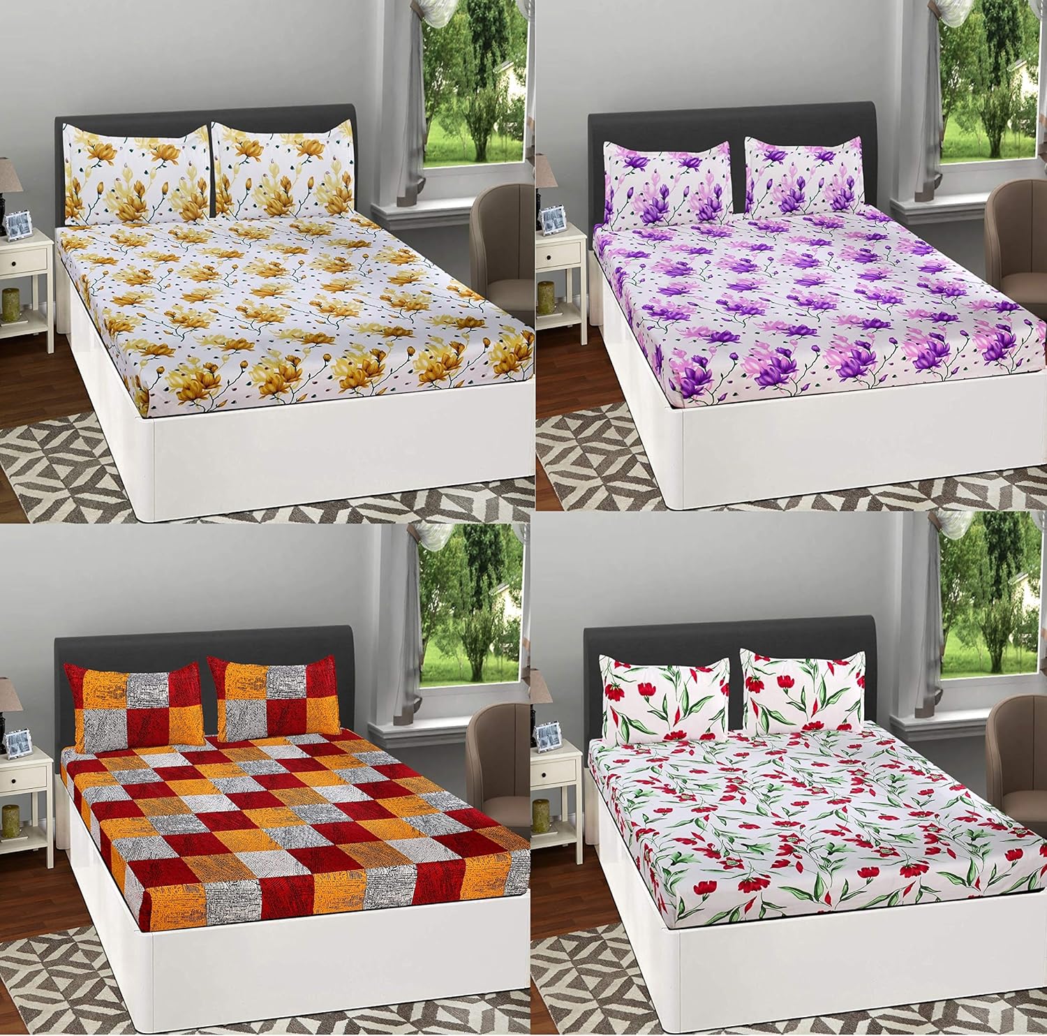 BSB HOME 100 Microfiber Double Bed Set Combo for Double Bed 4 Piece