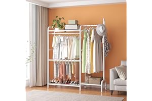 erosoei Portable Closet Wardrobe Clothes Garment Rack with Shelves for Hanging Clothes Rods，Free Standing closet shelf organizers and storage system，72.83 * 61.42 * 14.57Inches