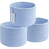 XUANGUO Woven Cotton Storage Baskets - 3-Pack Round Bins (10x10x7'') for Shelves, Closets & Bookcases | Durable Rope Organizers for Nursery, Baby, Toys, Easter & More (blue)