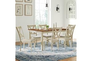 AMERLIFE 7-Piece Farmhouse Solid Wood Dining Table Set with 6 Upholstered Chairs, 60" Space Saving Dinner Table & Chairs Set, for Dining Room, Kitchen, Restaurant, Rustic Cream