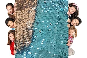 PENEPICO Sensory Wall Sequin Flip Fabric for Kids,0.2" Large Sequins Sensory Graffiti Fabric for Toddlers,Tactile Stimulation,Calming Corner Items (Half yd (18"*49"), Lake Blue + Silver)