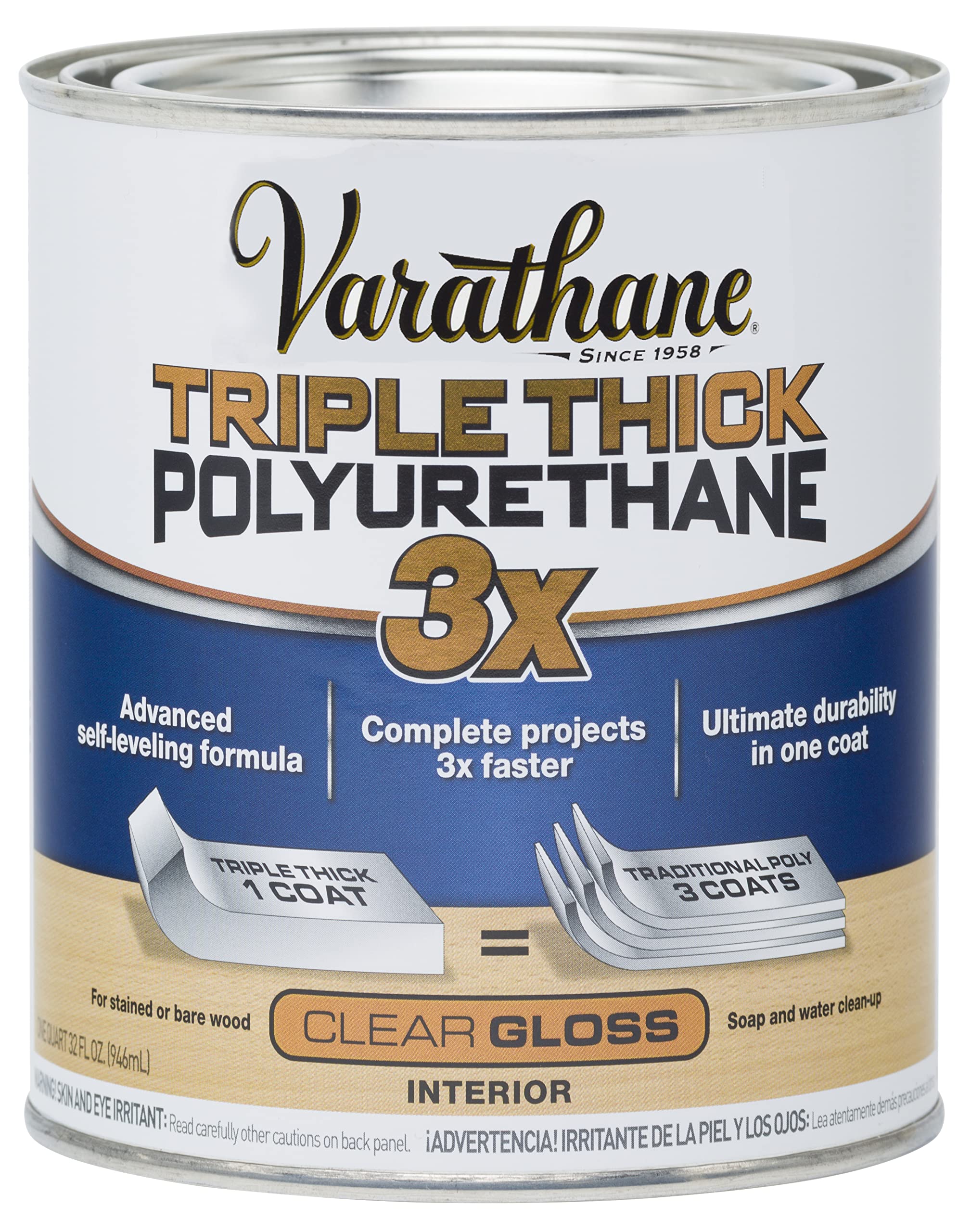 Photo 1 of Varathane 284470 Triple Thick Polyurethane Wood Finish, Gloss, Quart