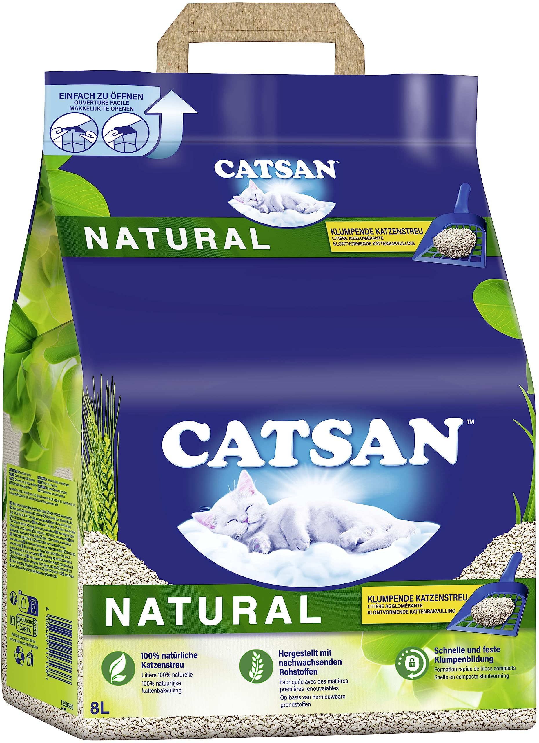 CATSAN - Natural Clumping Cat Litter - 8 L - Biodegradable Extra Absorbent - No Smell - Bulk Cat Litter