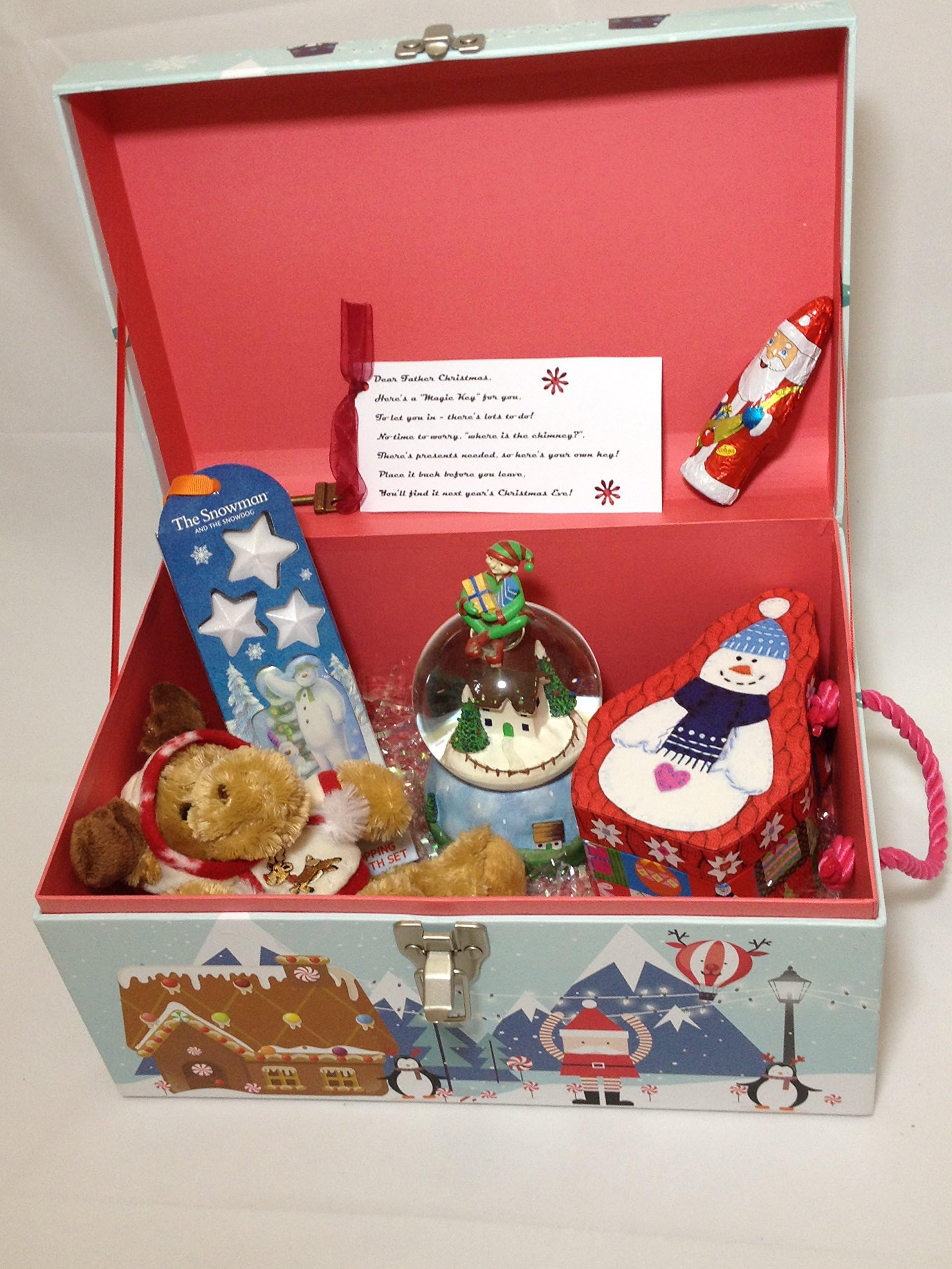 Let It Snow Christmas Eve Box with Musical Globe, Plush Reindeer, Santa's Magic Key Set, The Snowman Bath Set, Chocolate Santa and More!! Gorgeous Christmas Gift from Babysfirstnight