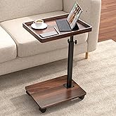 C Table End Table Adjustable Height, 360&deg;Swivel TV Tray Table for Small Spaces, Couch Tables That slide under, C Shaped Side Tables living room and bedroom for Sofa, Bed,Chair, Snack (1, Walnut Brown)