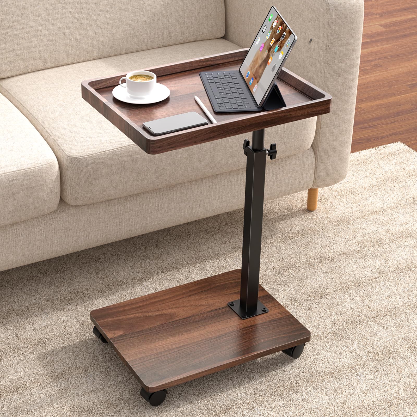 Photo 1 of C Table End Table Adjustable Height, 360°Swivel TV Tray Table for Small Spaces, Couch Tables That slide under, C Shaped Side Tables living room and bedroom for Sofa, Bed,Chair, Snack (Walnut Brown)
