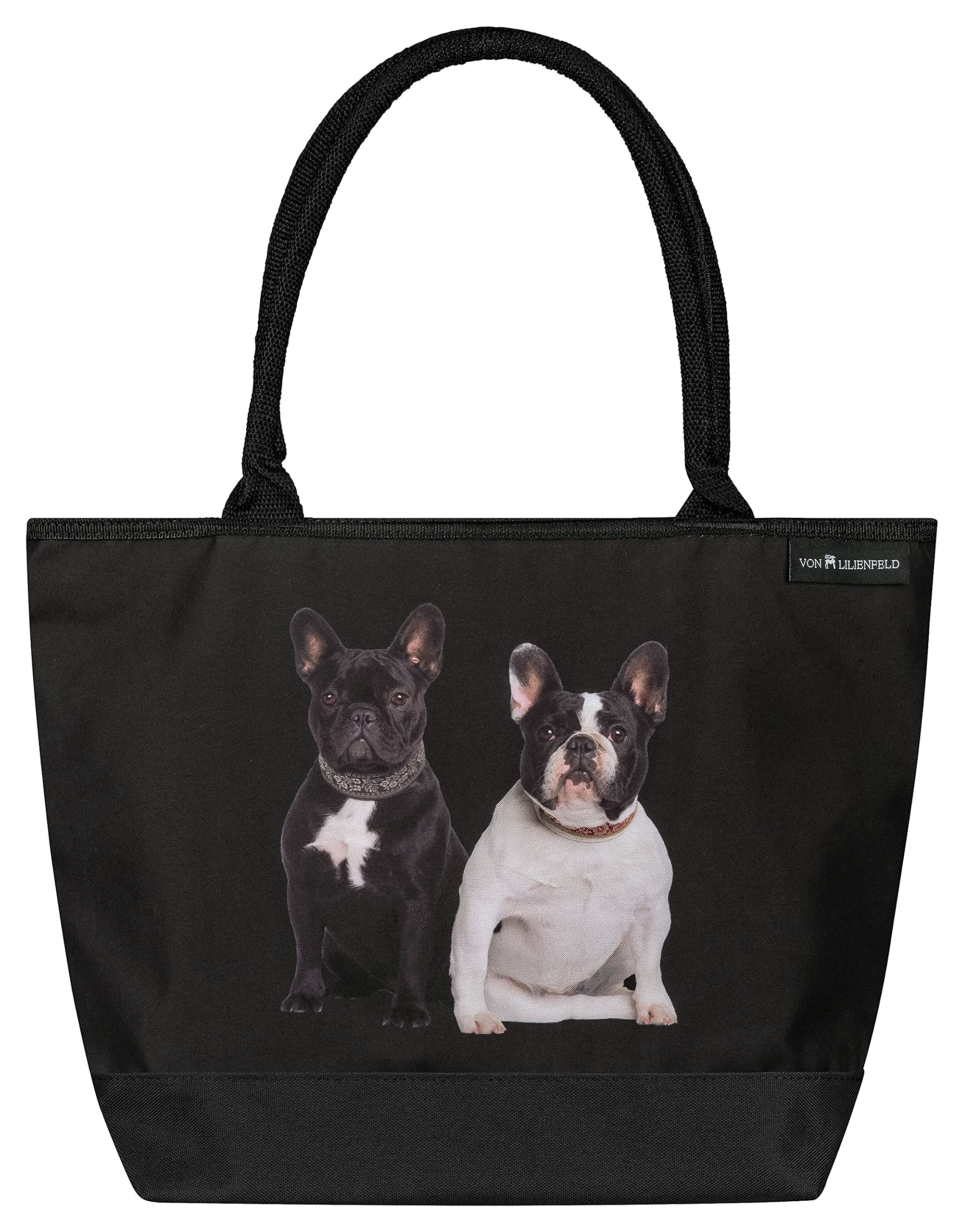 VON LILIENFELD Handbag Dogs French Bulldogs Design Shopper Dimensions L 42 x H 30 x D 15 cm Beach Bag Handbag Office, multicoloured, Contemporary