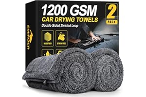 SMINDER 2-Pack 1200 GSM Car Drying Towels – Microfiber Towels for Cars (36" x 24"), Ultra-Absorbent, Streak-Free, Scratch-Free, No Water Spots, Double-Twist Pile & Edgeless Design