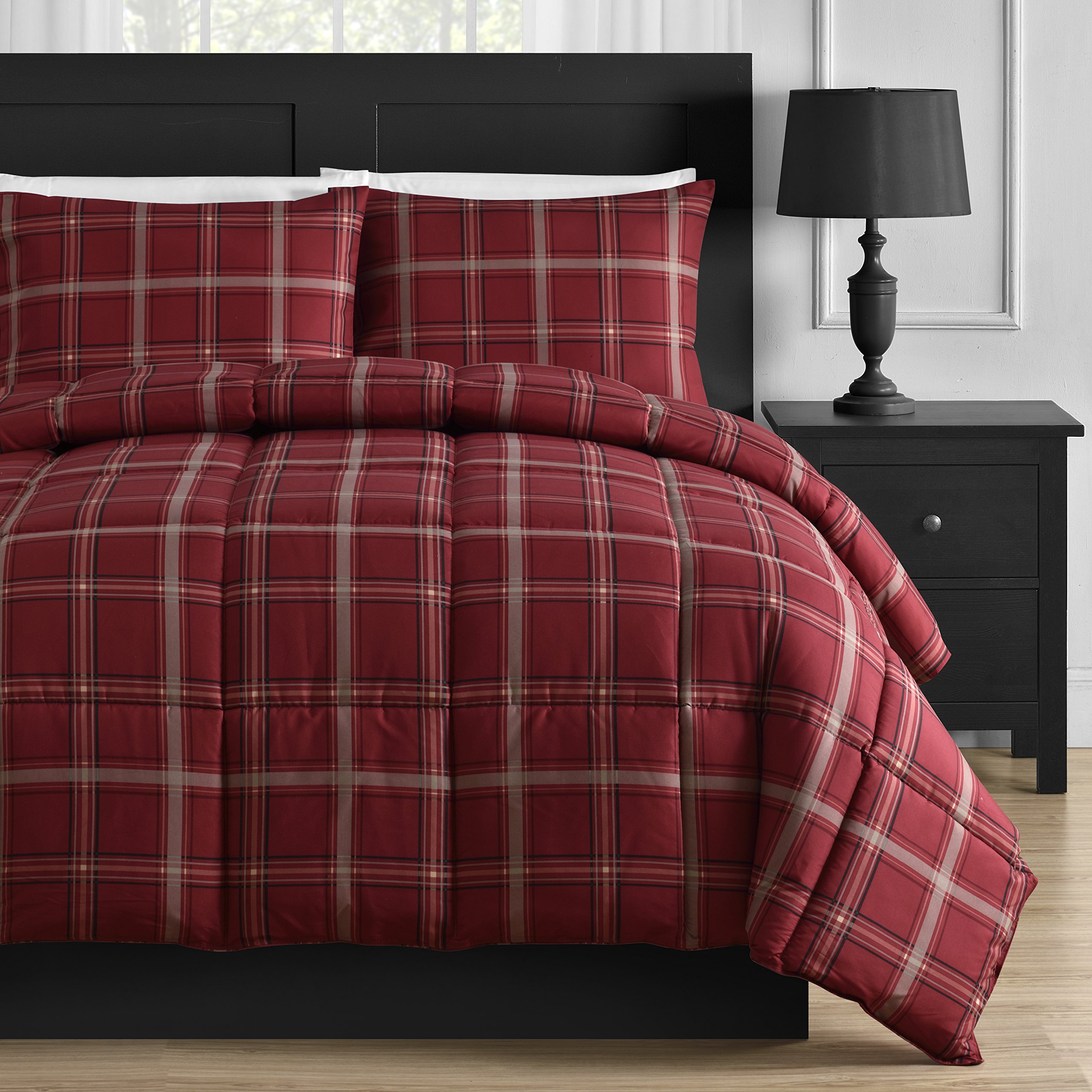 Comfy Bedding Red Plaid Down Alternative 3piece Comforter Set (Red