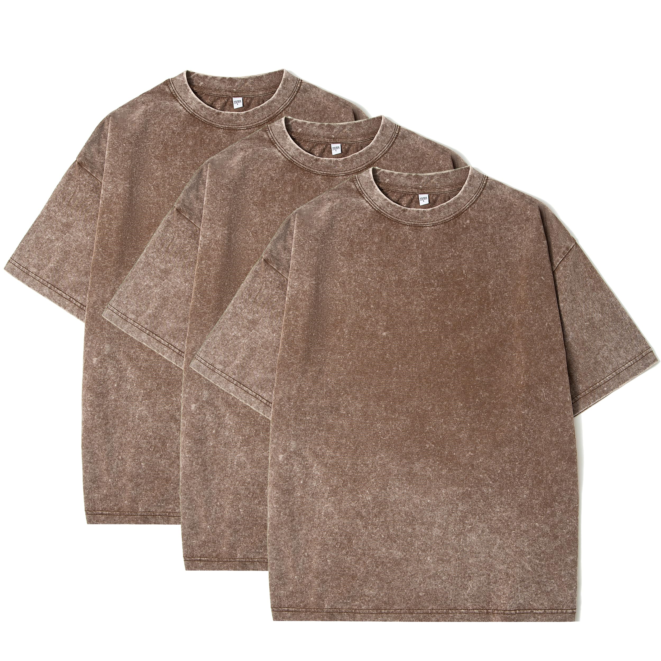 Eadali 3 Pack Men's Oversized Cotton T-Shirts Loose Fit Vintage Washed Unisex Short Sleeve Casual Streetwear Tops(Brown,M) Image