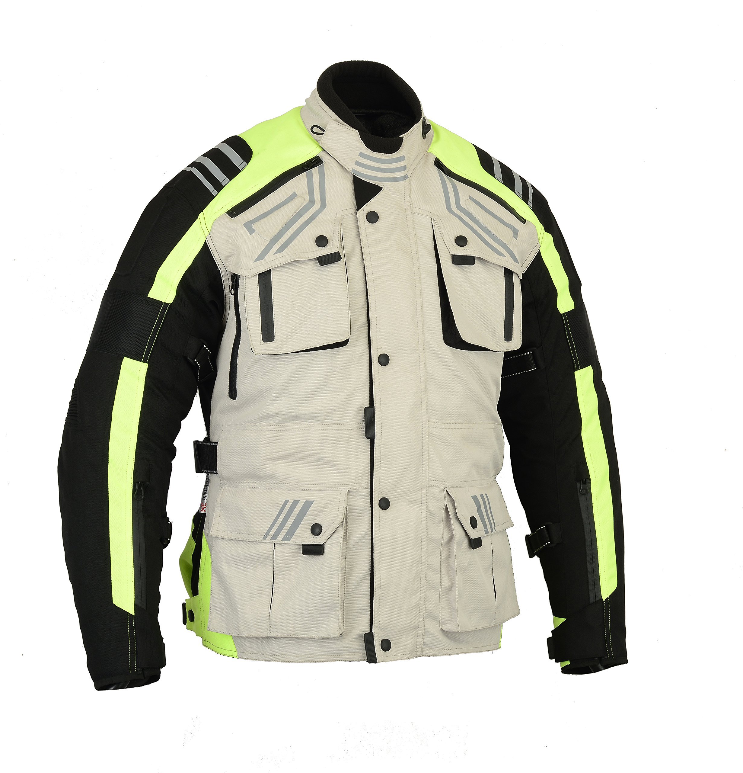 Bikers Gear Australia Hi Viz Safety Glowrider Motorcycle Waterproof Jacket with Removable Thermal Liner Vented and CE1621-1 Armour, Size Medium