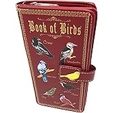Shag Wear Book of Birds Large Women’s Wallet, Vegan Faux Leather Bifold with Card Slots, Bill Compartments and Secure Snap Closure in Red 7"
