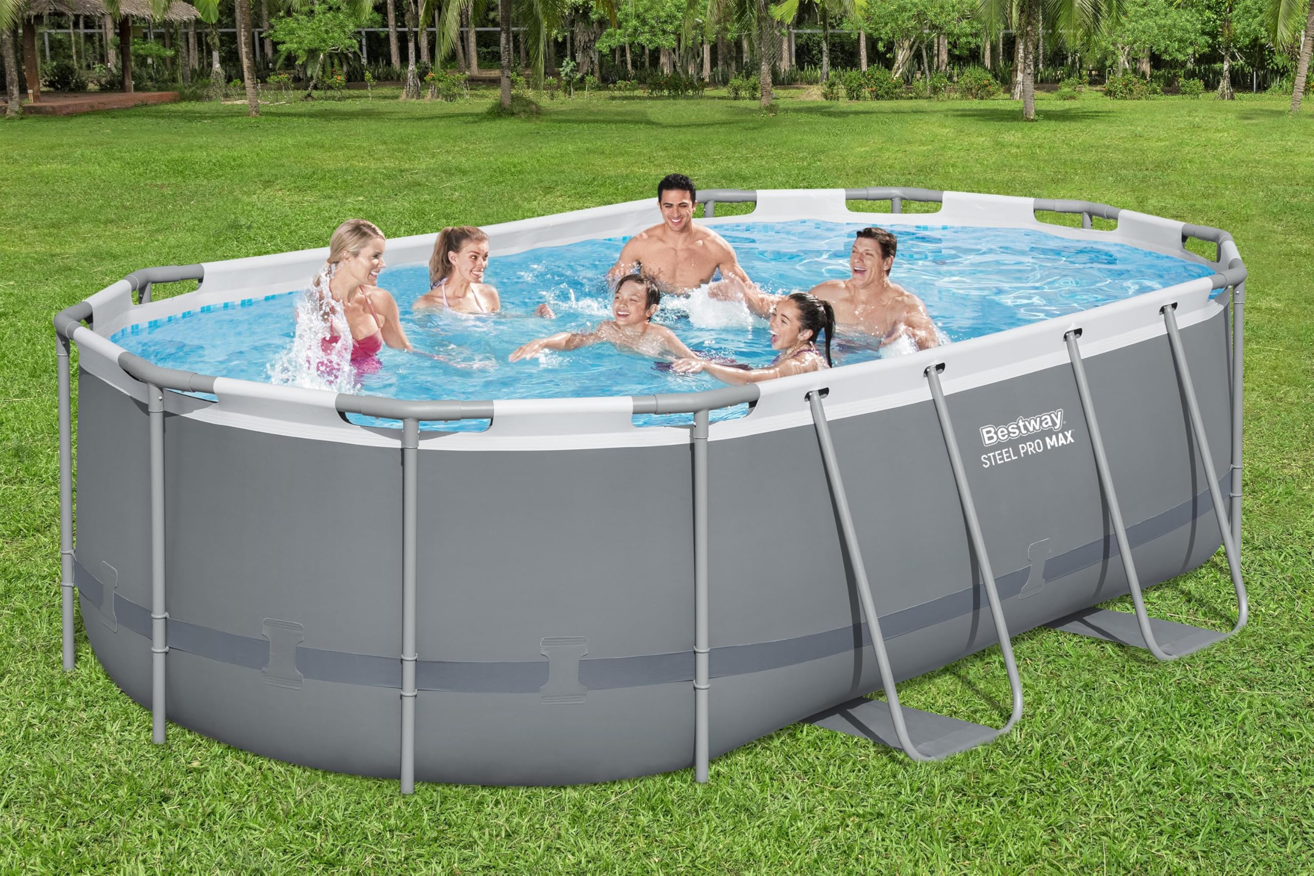 Bestway Power Steel Frame Pool Set mit Filterpumpe 427 x 250 x 100 cm, grau, oval 2