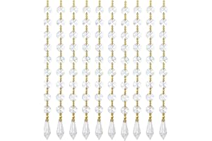 KRISININE 10pcs Hanging Chandelier Crystal Beads Chains Crystal Garland Strands Glass Octagon Beads Lamp Chain for Christmas Wedding Party Decoration(Gold Pinning)