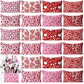 SilTriangle 24 Pieces Makeup Bags Bulk Canvas Cosmetic Bags Purse Organizer Zipper Cosmetic Pouch Portable Travel Toiletry Pouch for Women Men Gifts, 7 x 4 Inch (Heart)