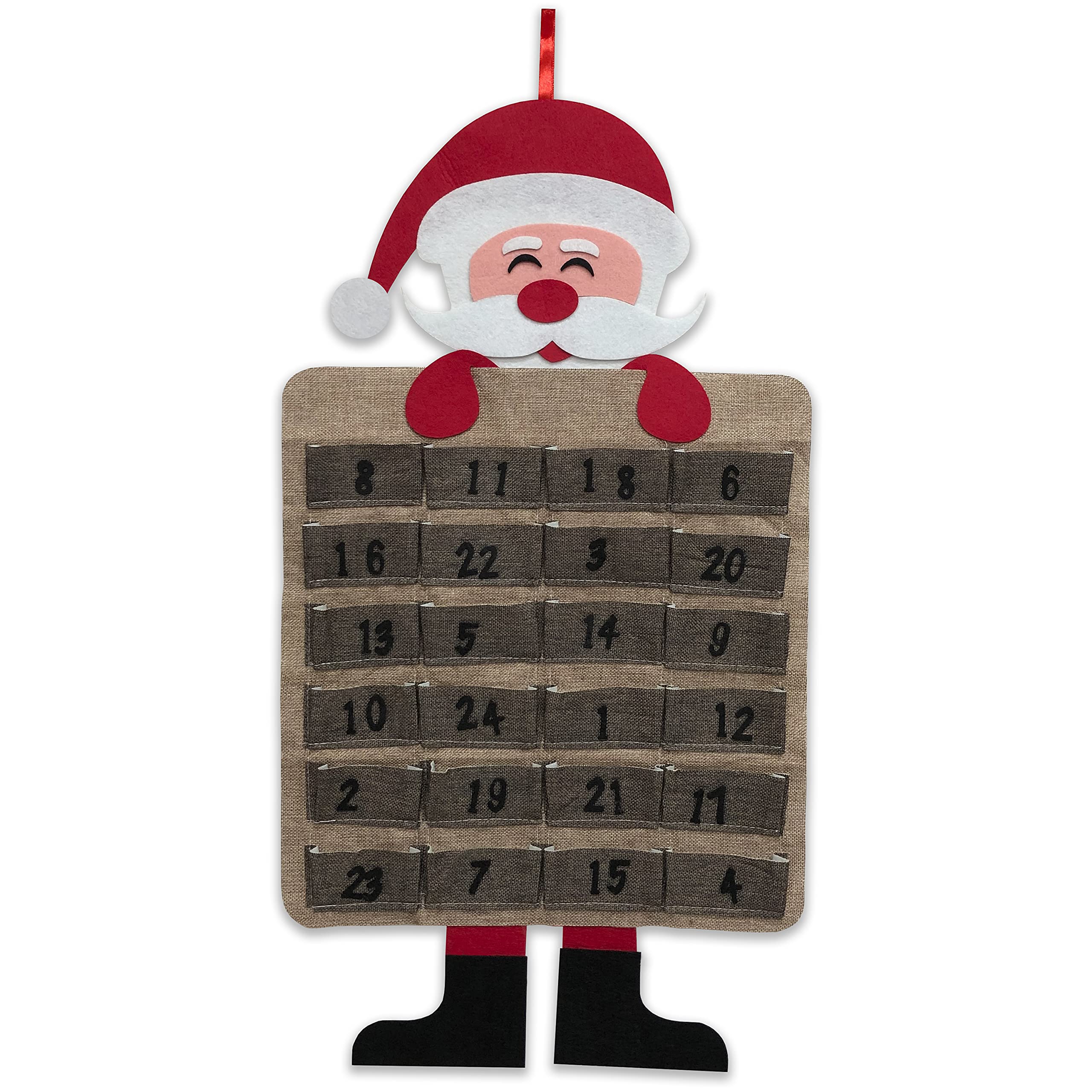 RockParty Large Felt Christmas Advent Calendar with Pockets – Hanging Countdown Decoration for Kids & Families (Hessian Santa)
