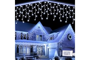 Lomotech Christmas Icicle Lights - 32Ft 8 Modes Waterproof Christmas Lights Connectable with Timer for Holiday, Wedding Party, Eaves, Christmas Decorations (White)