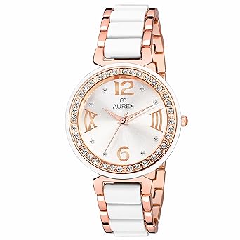 Analouge White Dial Watches Water Resistant White & Copper Color Strap Watches for Women/Ladies/Girls AX-LR524...