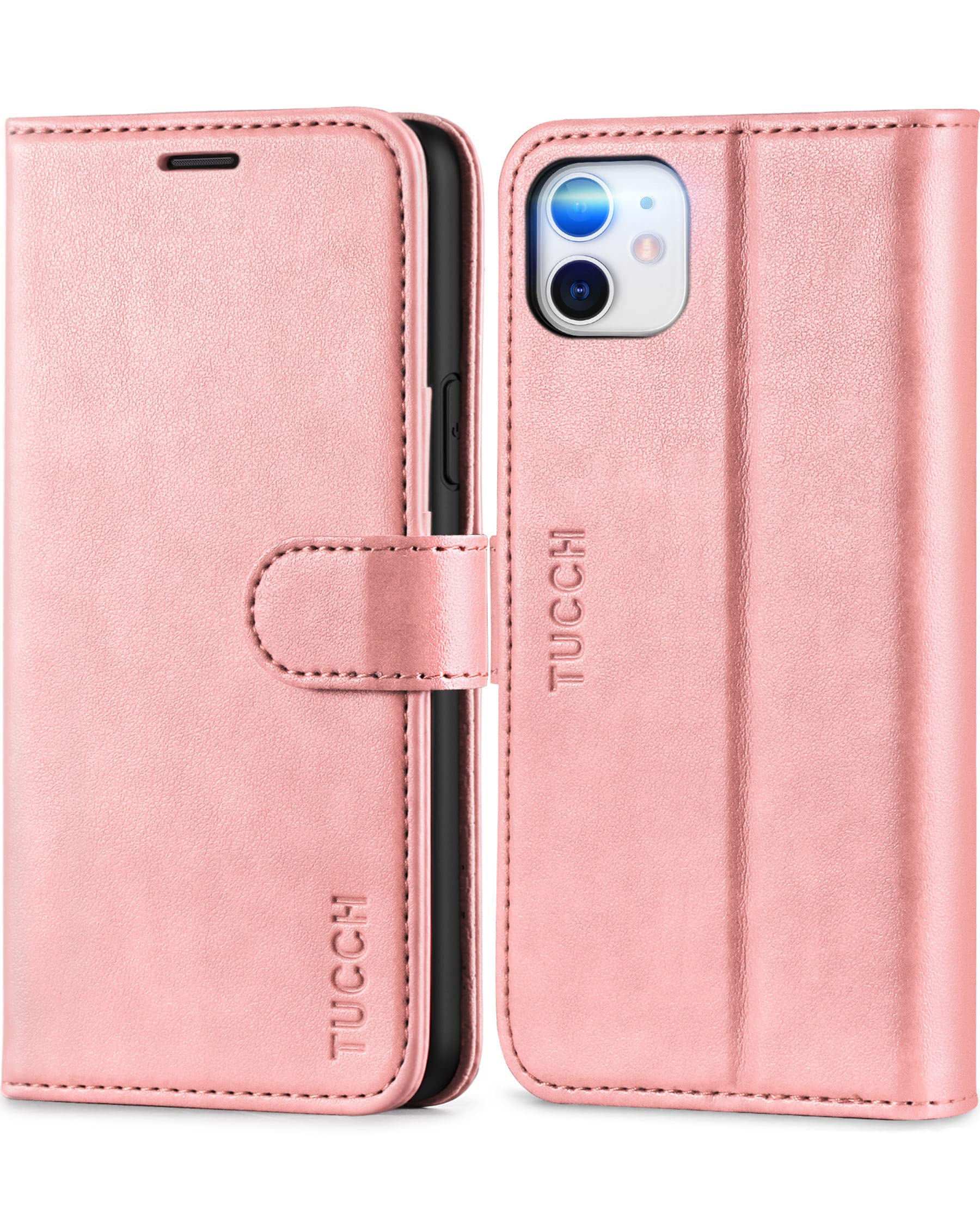 TUCCH Wallet Case for iPhone 11 (6.1"), Protective Magnetic PU Leather Case with RFID Blocking Card Slot Viewing Stand [Shockproof TPU], Folio Flip Foldable Cover Compatible with iPhone 11, Rose Gold