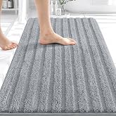 OLANLY Bathroom Rugs 30x20, Super Soft Absorbent Striped Plush Bath Mat | Grey, Microfiber, Non-Slip Rubber Backing, Machine Washable, Quick-Drying Cushioned Floor Mat, Home Decor Accessories