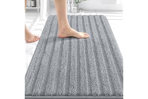 OLANLY Bathroom Rugs 30x20, Super Soft Absorbent Striped Plush Bath Mat | Grey, Microfiber, Non-Slip Rubber Backing, Machine