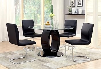 Amazon Com Furniture Of America Quezon 5 Piece Round Glass Top