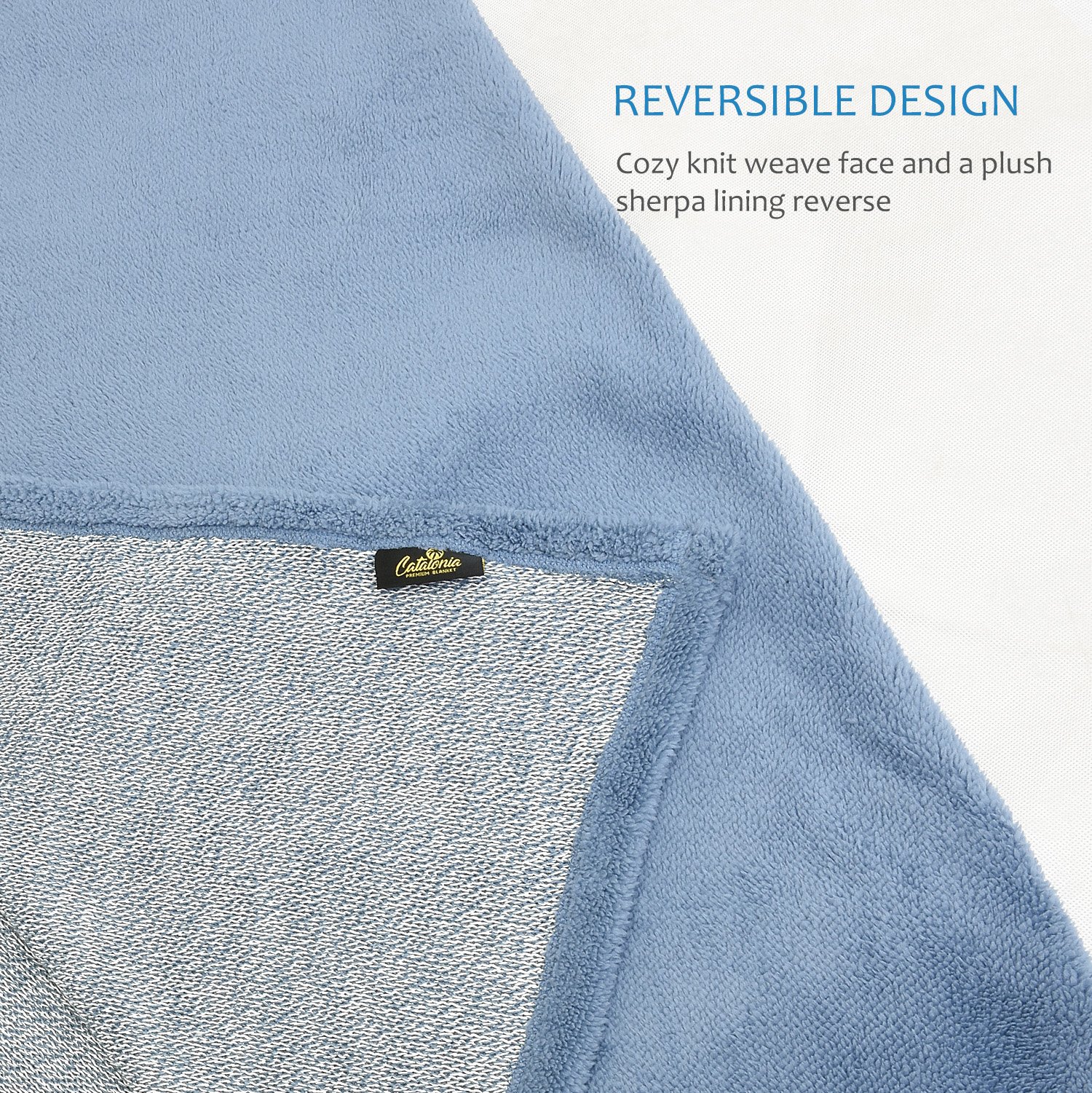 Cabe Knit Sherpa Throw Blanket,Premium Reversible Super Soft Couch Blanket with Fleece Lining All Season Gift Blanket 50X60 By Catalonia Blue