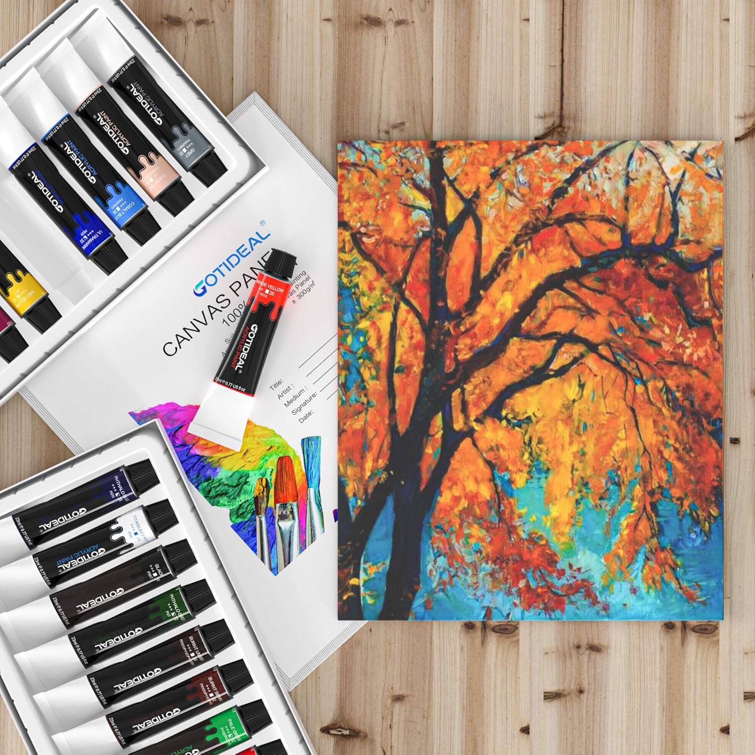 GOTIDEAL Acrylic Paint Set, 24 Colors/Tubes(23ml, 0.77 oz) Non Toxic Non Fading, Rich Pigments for Artist, Hobby Painters, Adults & Kids, Ideal for Canvas Wood Clay Fabric Ceramic Craft Supplies