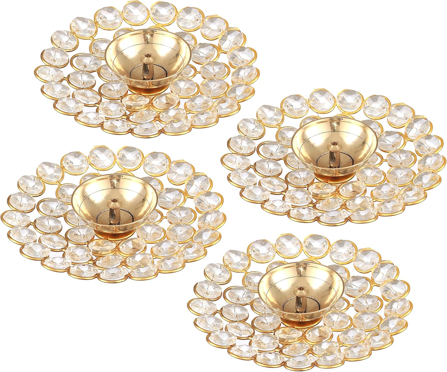 Oil Lamps & Accessories - TIED RIBBONS 4 pcs Crystal Floral Shape Diya for Pooja and Diwali Decorations for Home | Crystal Akhand Diya | Indian Puja Oil Lamp for Home Decor | Return Gifts for Housewarming Indian