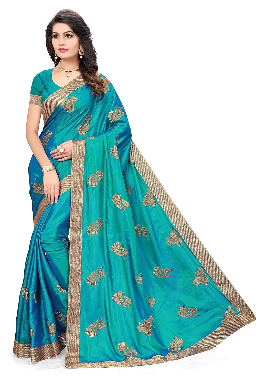 riva enterprise women's paper silk hand pattern saree (riva273_, blue)