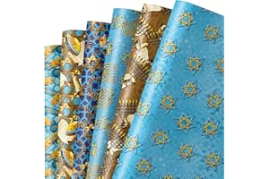 Dtiafu Hanukkah Wrapping Paper - 12 Sheet 6 Style Blue Chanukah Wrapping Paper - Happy Hanukkah - 20 x 28 Inch Per Sheet