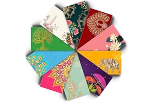 YUMMUELY Money Envelopes for Cash, Assorted Colour Designs Money Holder, 7.5" x 3.8" Gold and Silver Foil Gift Envelope, Fancy Shagun Packet, Christmas Wedding Birthday Diwali Eid Gifting (10 Pack, 10 Styles)
