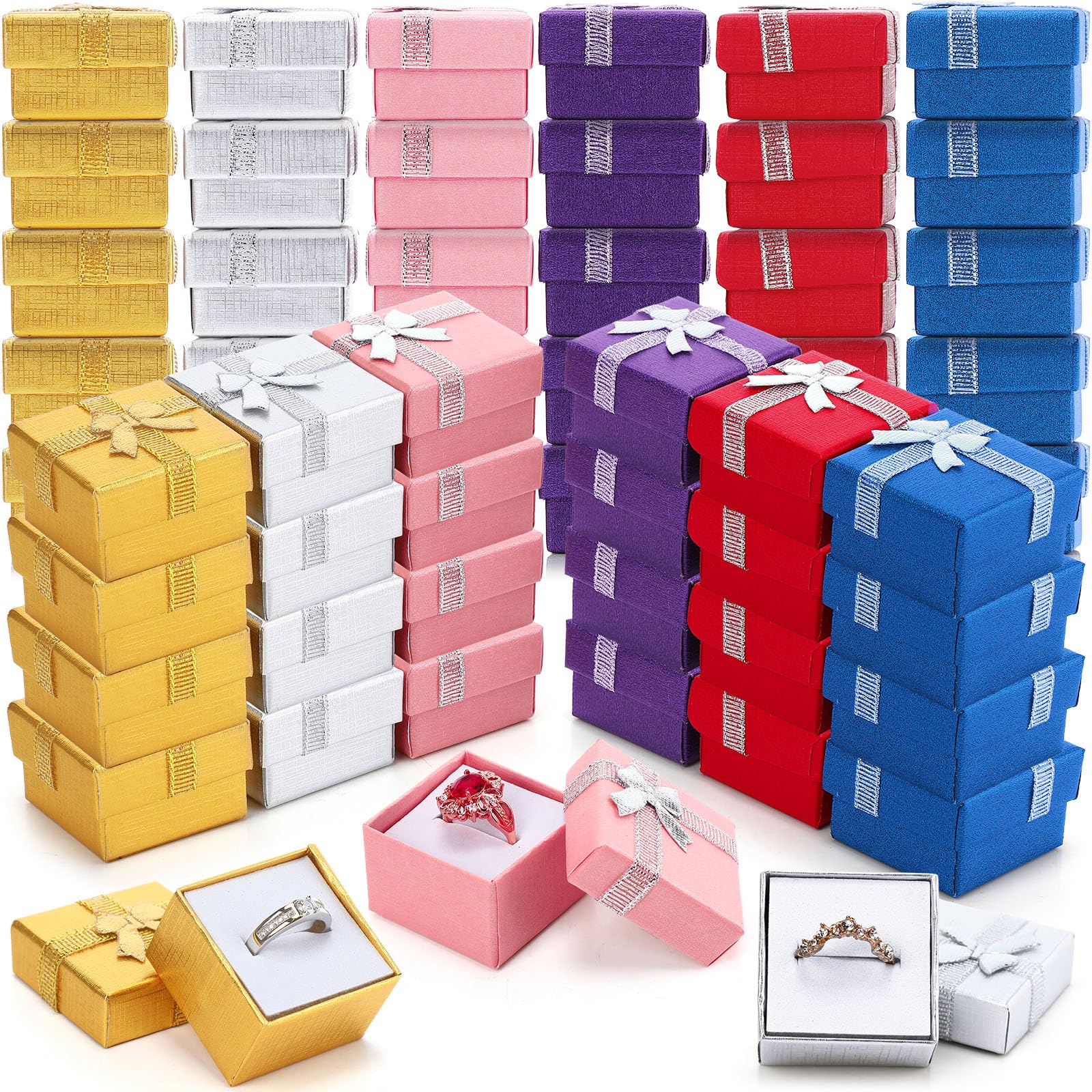 Photo 1 of Yinkin 120 Pcs Cardboard Ring Gift Box Set with Bow Square Assorted Color Small Hard Earring Jewelry Gift Box for Birthdays Anniversaries Weddings, 1.6 x 1.6 In(Stylish Color)