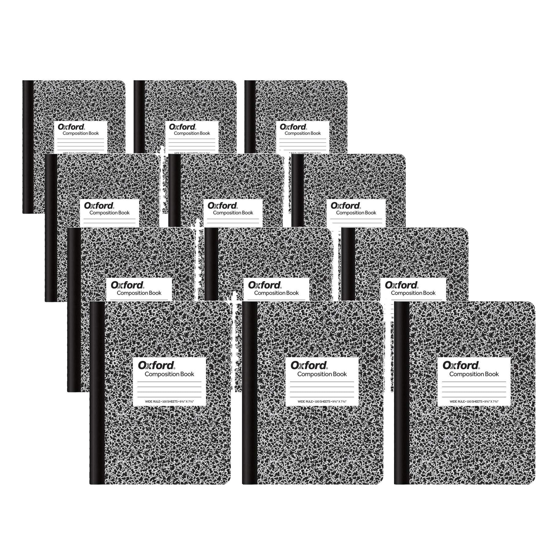 Oxford Composition Notebooks, Wide Ruled Paper, 9-3/4 x 7-1/2 Inches, 100 Sheets, Black, (63764) | 6 Count (Pack of 4) Image