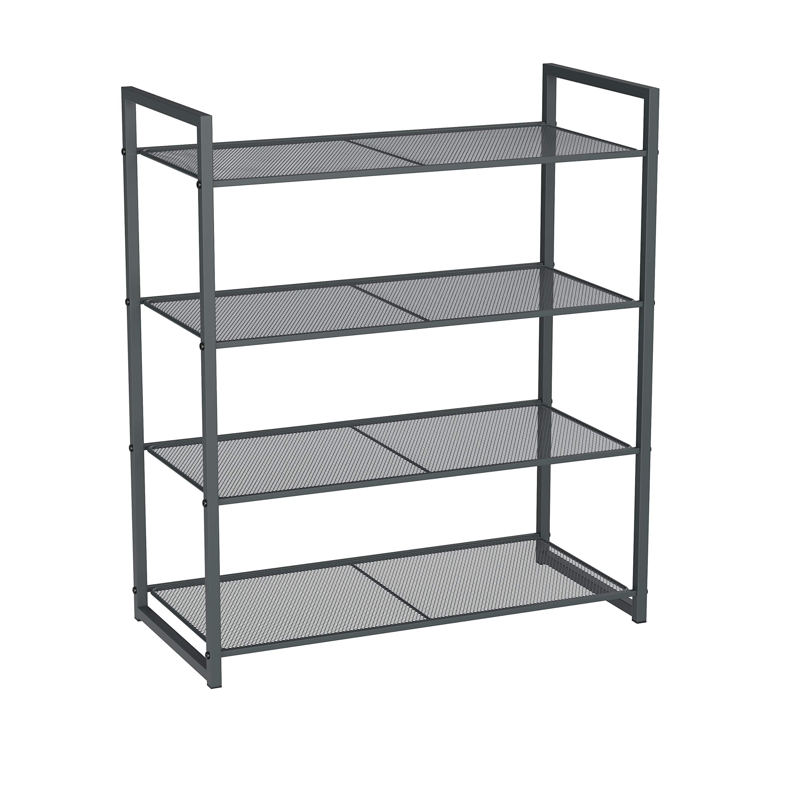 SONGMICS 4-Tier Shoe Rack, Stackable Organizer, 12-16 Pairs, Metal Storage, Smoky Gray