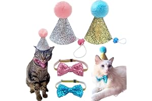 POSAPET 4 Pieces Cat Birthday Hat Bow Tie Girl Boy Small Dog Party Hat Set Girl Boy Charms Grooming Accessories for Kitten Puppy Small Dogs Cats