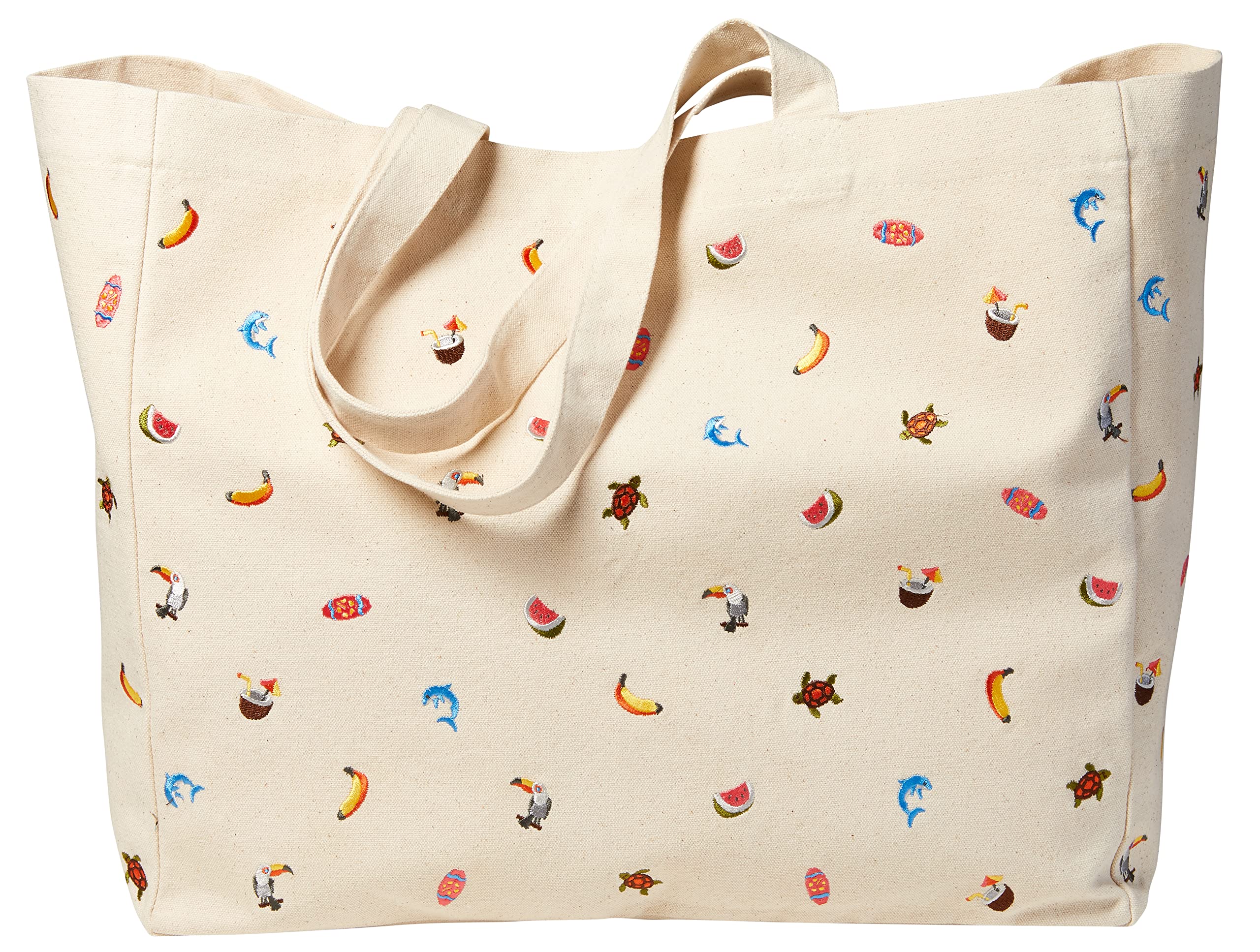 Sowel® Beach Bag, Shoulder Bag for Men and Women, Embroidered, Natural Cotton Canvas, 50 x 20 x 40 cm (L x W x H), Natural canvas, XL, 01 Without shoulder strap