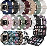 HAYONLIY Elastic Bands &amp;Storage Case for Fitbit Versa 3/4,Sense1/ 2 | Adjustable Stretchy Nylon Wristband,Sport Replacement Strap for Women Men
