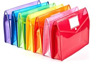 FANWU 7 Pack A4 Plastic Wallet Folder Envelopes with Closure and Label Pocket, 2.8" Expansion, Letter Size, Clear Poly File Folders Holder Documents Organizer Expandable for School Home Work Office